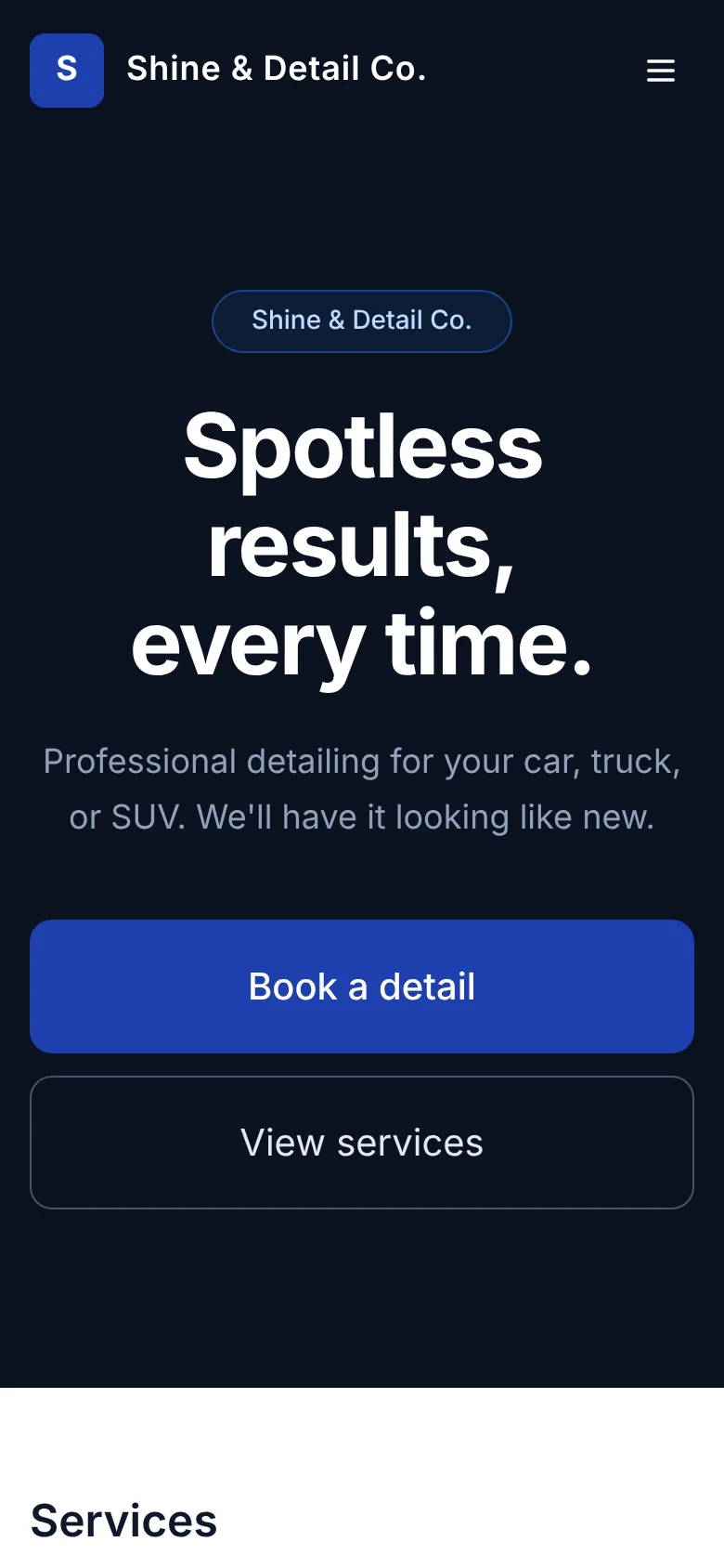 A shop's booking site on a phone.